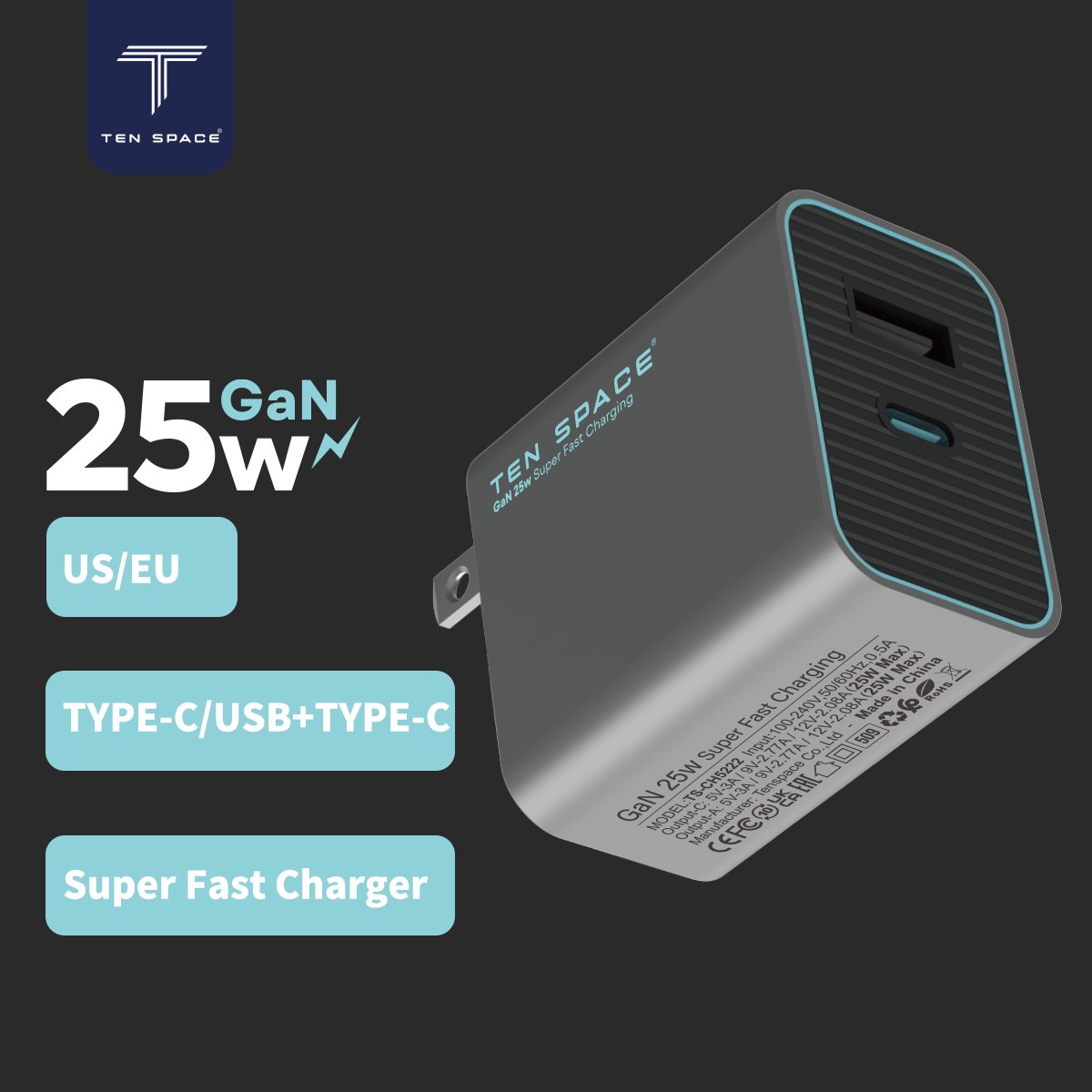 25W GaN Super Fast Charger | TS-CH5211 – TEN SPACE Wall Chargers wholesale Pakistan