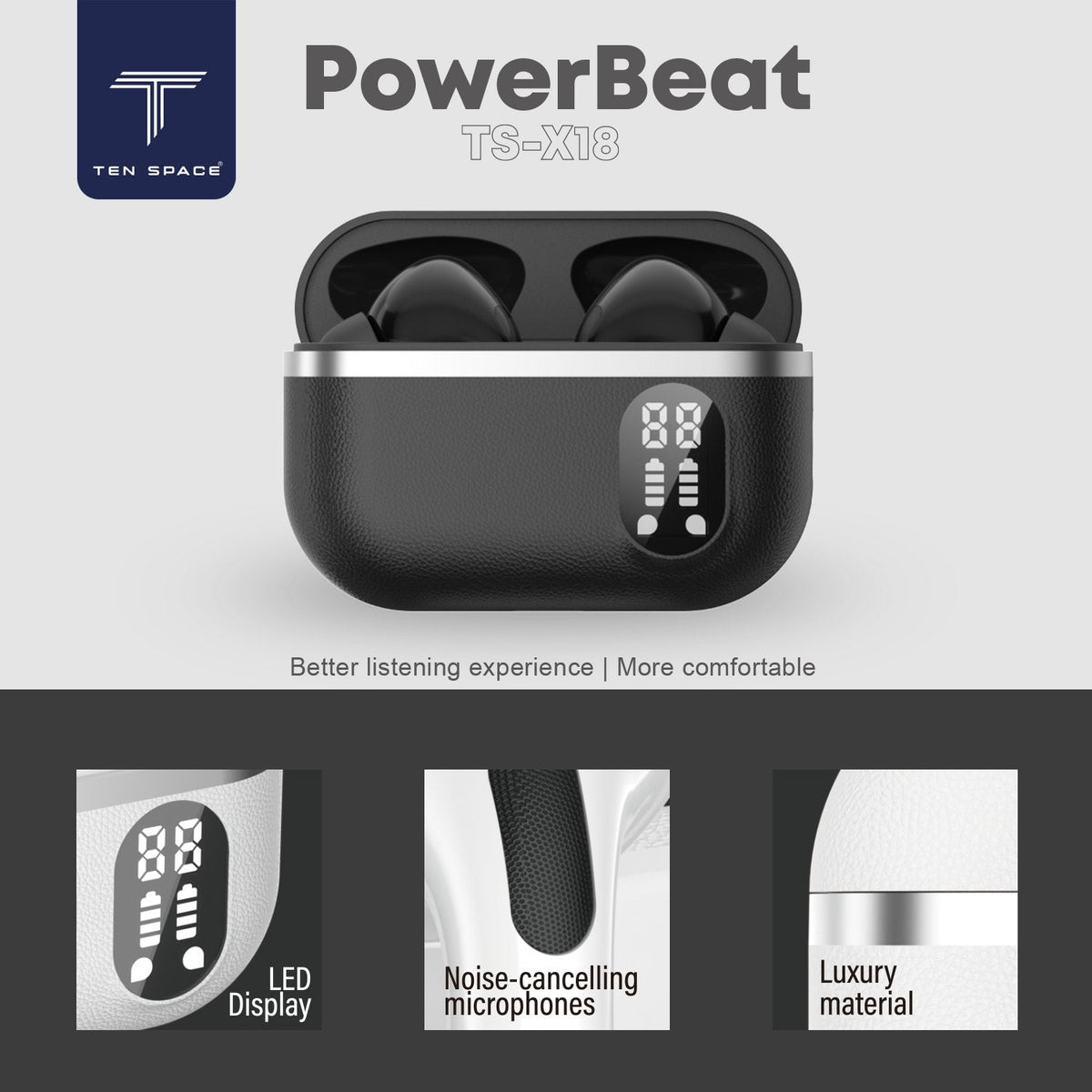 PowerBeat LED Display Earbuds | TS-X18 – TEN SPACE TWS Earbuds wholesale Pakistan